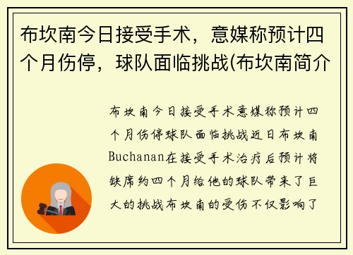 布坎南今日接受手术，意媒称预计四个月伤停，球队面临挑战(布坎南简介)